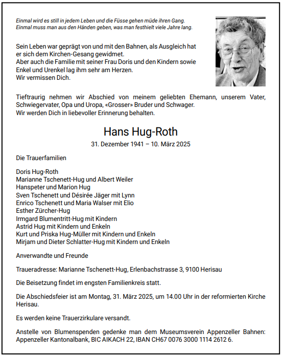 Necrologie Hans Hug